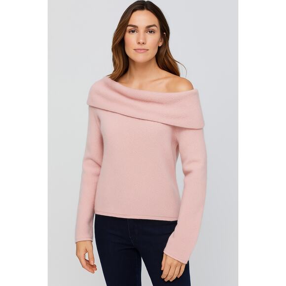 Folio Pink 100% Cashmere Cowl Neck Off the Shoulder Sweater M - Picture 1 of 5
